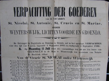 Vicarie Sancti Nicolai, voorbeeld van een openbare verpachting in 1881.