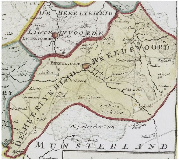 Heerlijkheid Bredevoort, kaart uit 1741 van Isaak Tirion en Jacob Keyser