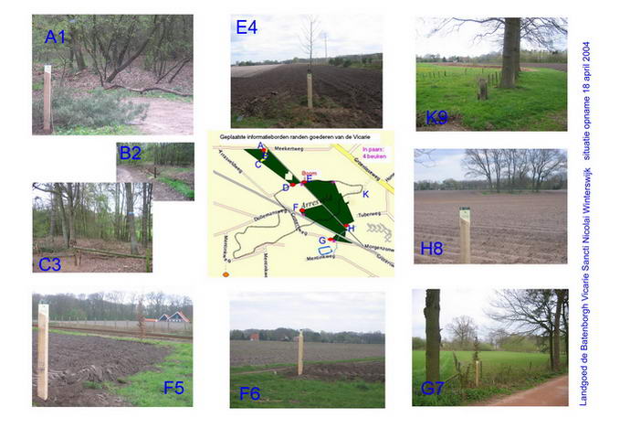 Situatie opname Landgoed De Batenborgh op 18 april 2004. De letters duiden de locatie van de foto's aan