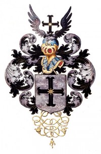 wapen van Michael van Basten, in het wapenboek der Gelders-Overijsselse studentenvereniging aan de universiteit van Leiden, 1658