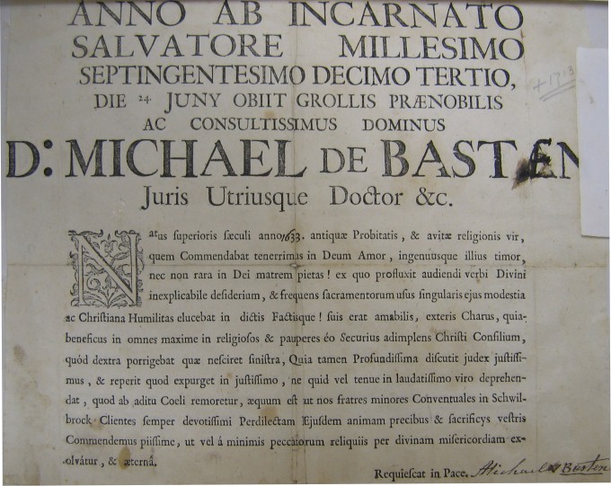 Overlijdens bericht Michael van Basten uit 1633